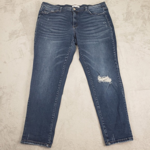 Vervet Denim - VERVET Women Blue Distressed Denim Jeans 20 Skinny Ankle Crop Short Plus High